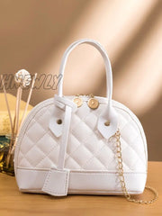 Hnewly - Minimalist Quilted Chain Satchel Bag Women Satchels White Women-Satchels