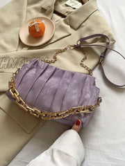 Hnewly - Minimalist Ruched Chain Satchel Bag Women Satchels Purple Women-Satchels