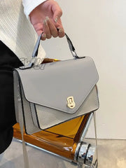 Hnewly - Minimalist Twist Lock Square Bag Women Satchels Grey Women-Satchels