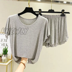 Hnewly Modal Short-Sleeved Sleepwear Women’s Summer Pajamas Set Bottoming Shirt Shorts Suit Large
