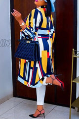 Hnewly - Multicolor Casual Print Cardigan Turn-Back Collar Outerwear Coats Suits