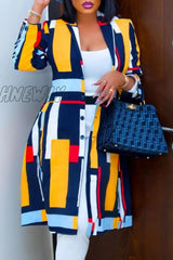 Hnewly - Multicolor Casual Print Cardigan Turn-Back Collar Outerwear Coats Suits