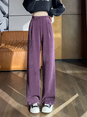 Hnewly New Autumn Winter Chenille Pants For Women Wide Leg Loose High Elastic Waist Purple White