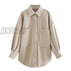 Hnewly New Autumn Winter Fashion Woolen Coat Women Loose Shirt Casual Solid Ladies Coat Lapel