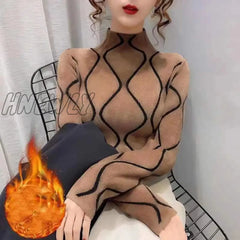 Hnewly New Autumn Winter T-Shirt Add Velvet Padded Warm Semi-High Collar Bottoming Shirt Fashion