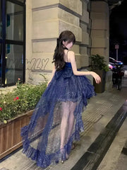 Hnewly New Blue Color Dress Formal Cute Thin And Glittering Trailing Pettiskirt