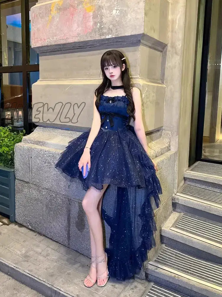 New Blue Color Dress Formal Cute Thin and Glittering Trailing Pettiskirt