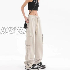 Hnewly New Cargo Pants High Waist Women’s Side Pocket Couple Loose Zipper Y2K Fashion Straight
