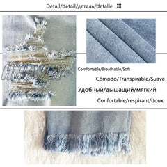 Hnewly New Cycling Denim Shorts Woman Fashion Tassel Tight Five-Point Washed Sexy Female Summer