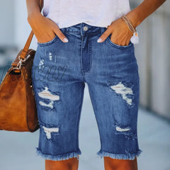 Hnewly New Cycling Denim Shorts Woman Fashion Tassel Tight Five-Point Washed Sexy Female Summer