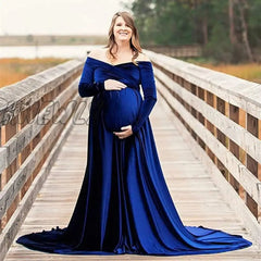 Hnewly New Elegence Maternity Dresses Pleuche Long Pregnancy Photography Dress Maxi Gown For