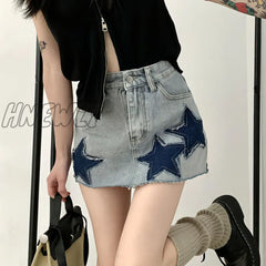 Hnewly New Embroidery Jean Short Skirt Summer Japanese Y2K With Belt Vintage Fashion Denim