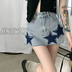Hnewly New Embroidery Jean Short Skirt Summer Japanese Y2K With Belt Vintage Fashion Denim