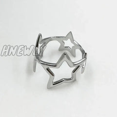 Hnewly New Fashion Stainless Steel Simple Hollow Out Star Shape Geometric Finger Women’s Ring