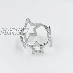 Hnewly New Fashion Stainless Steel Simple Hollow Out Star Shape Geometric Finger Women’s Ring