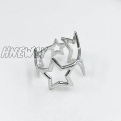 Hnewly New Fashion Stainless Steel Simple Hollow Out Star Shape Geometric Finger Women’s Ring