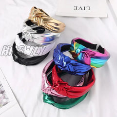 Hnewly New Fashion Women Hairband Soft Pu Leather Headband Vintage Headwear Shining Hair Hoop