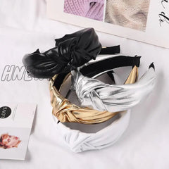 Hnewly New Fashion Women Hairband Soft Pu Leather Headband Vintage Headwear Shining Hair Hoop