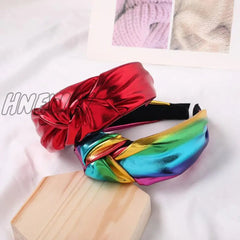 Hnewly New Fashion Women Hairband Soft Pu Leather Headband Vintage Headwear Shining Hair Hoop