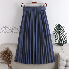 Hnewly New High Waist Women’s Pleated Skirts With Belted Spring Summer Minimalism Elegant Office