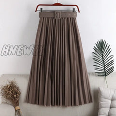 Hnewly New High Waist Women’s Pleated Skirts With Belted Spring Summer Minimalism Elegant Office