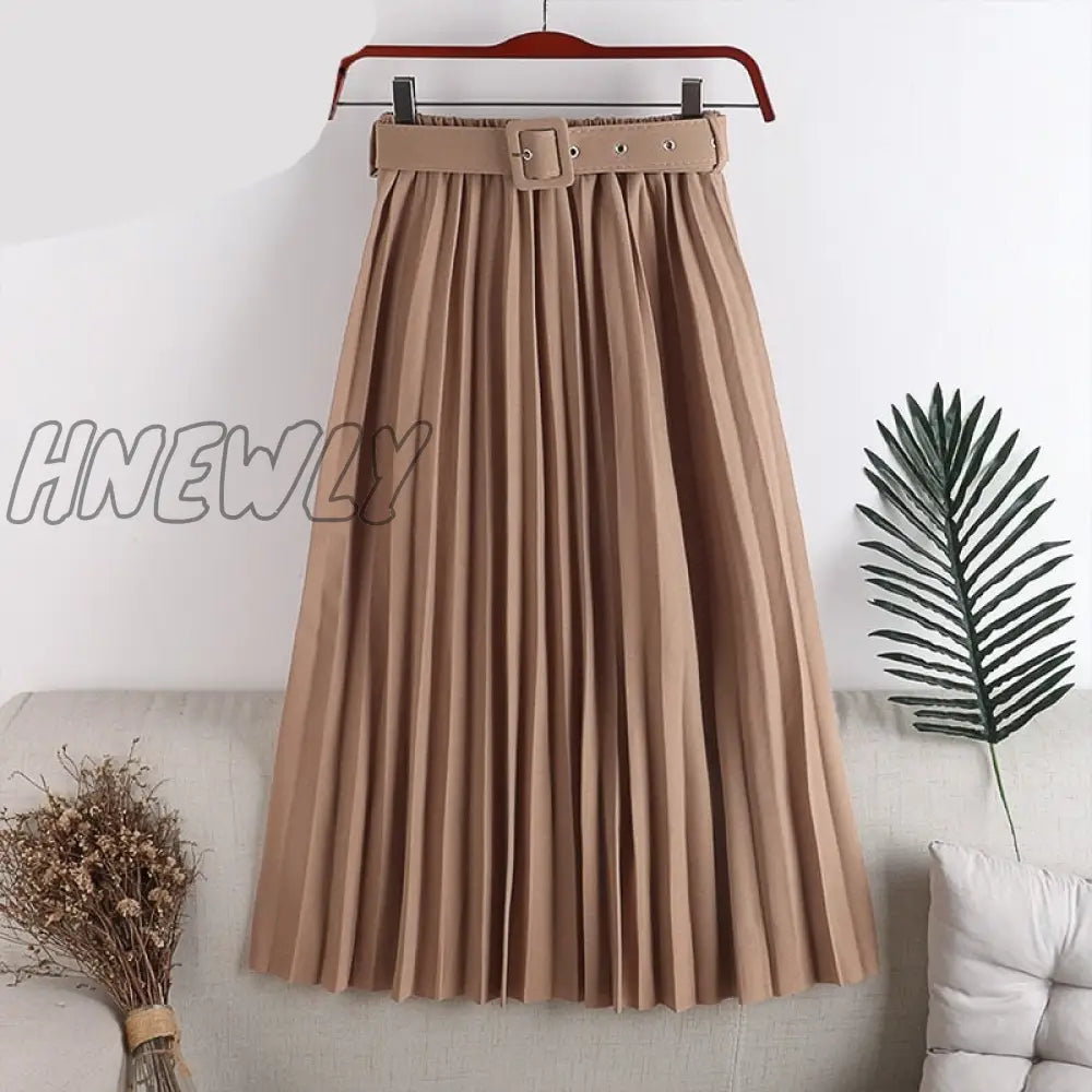 Hnewly New High Waist Women’s Pleated Skirts With Belted Spring Summer Minimalism Elegant Office