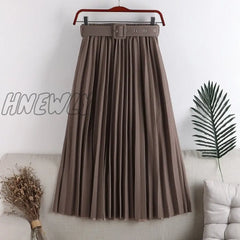 Hnewly New High Waist Women’s Pleated Skirts With Belted Spring Summer Minimalism Elegant Office