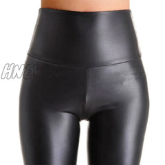 Hnewly New Leather Shiny Sexy Leggings For Women Vadim Summer High Waist Black Stretchy Faux Pant