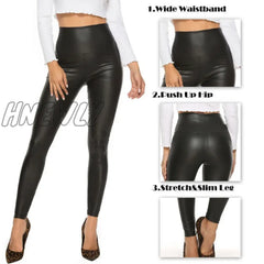 Hnewly New Leather Shiny Sexy Leggings For Women Vadim Summer High Waist Black Stretchy Faux Pant