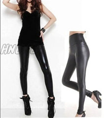 Hnewly New Leather Shiny Sexy Leggings For Women Vadim Summer High Waist Black Stretchy Faux Pant
