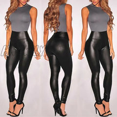 Hnewly New Leather Shiny Sexy Leggings For Women Vadim Summer High Waist Black Stretchy Faux Pant