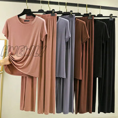 Hnewly New Modal Pajama Sets Women Lounge Cute Sleepwear Short Sleeve Casual Nightwear Large Size