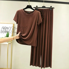 Hnewly New Modal Pajama Sets Women Lounge Cute Sleepwear Short Sleeve Casual Nightwear Large Size