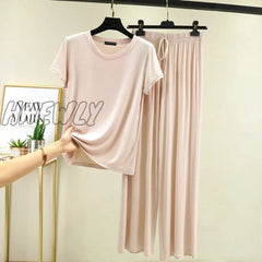 Hnewly New Modal Pajama Sets Women Lounge Cute Sleepwear Short Sleeve Casual Nightwear Large Size