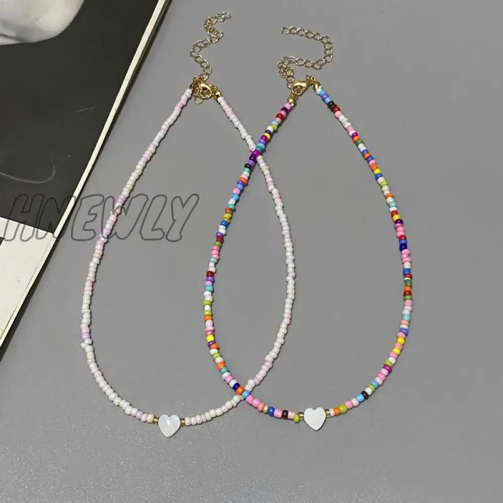 Hnewly New Nature Shell Love Heart Choker Necklace For Girl Spring Summer Fashion Small Colorful