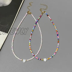 Hnewly New Nature Shell Love Heart Choker Necklace For Girl Spring Summer Fashion Small Colorful