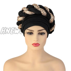 Hnewly New Ready To Wear African Headtie Diamonds Glitter Women’s Turban Caps Muslim Hijab Bonnet