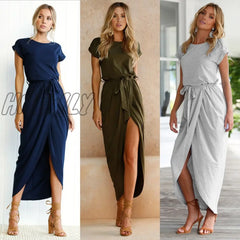 Hnewly New Sexy Women O-Neck Short Sleeve Dresses Tunic Summer Beach Sun Casual Femme Vestidos Lady