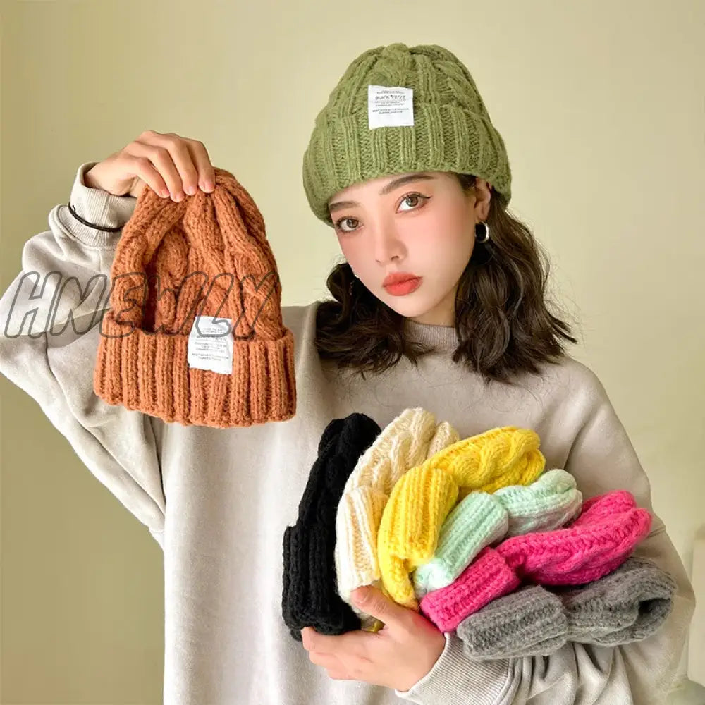 Hnewly New Solid Women Wool Hat Autumn Winter Warm Ear Protection Female Knitted Couple Fashion