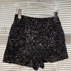 Hnewly New Spring And Autumn Black Velvet Shorts Women Sequined Shiny Versatile Short Pants