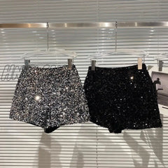 Hnewly New Spring And Autumn Black Velvet Shorts Women Sequined Shiny Versatile Short Pants