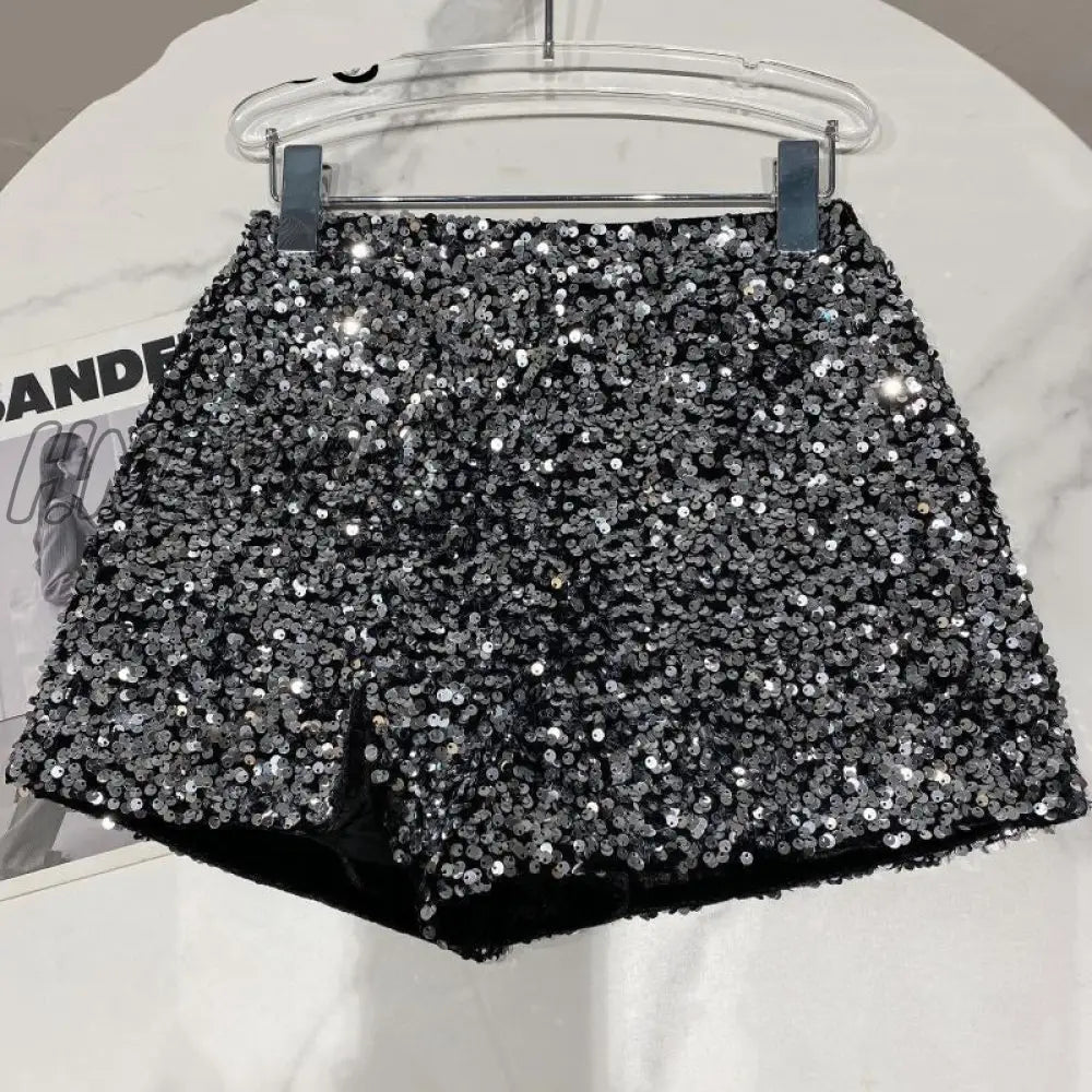 Hnewly New Spring And Autumn Black Velvet Shorts Women Sequined Shiny Versatile Short Pants