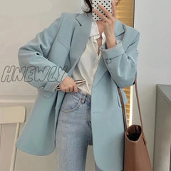 Hnewly New Spring Autumn Loose Women Jacket Blazer Casual Notched Collar Long Sleeve Female Jackets