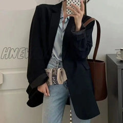 Hnewly New Spring Autumn Loose Women Jacket Blazer Casual Notched Collar Long Sleeve Female Jackets