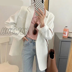 Hnewly New Spring Autumn Loose Women Jacket Blazer Casual Notched Collar Long Sleeve Female Jackets