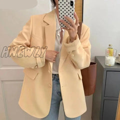 Hnewly New Spring Autumn Loose Women Jacket Blazer Casual Notched Collar Long Sleeve Female Jackets