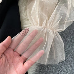 Hnewly New Spring Autumn Women Elegant Slash Neck Off Shoulder Tulle Patchwork Puff Sleeve High