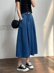 Hnewly New Spring Summer Denim Skirts Women Casual High Waist A-Line Lady Loose Vintage Dark Blue