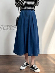 Hnewly New Spring Summer Denim Skirts Women Casual High Waist A-Line Lady Loose Vintage Dark Blue