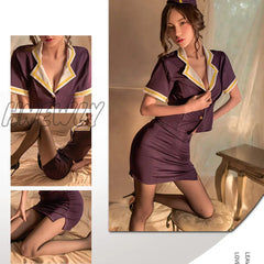 Hnewly New Stewardess Uniform Temptation Sexy Flight Attendant Cosplay Costume Women Lingerie Porno